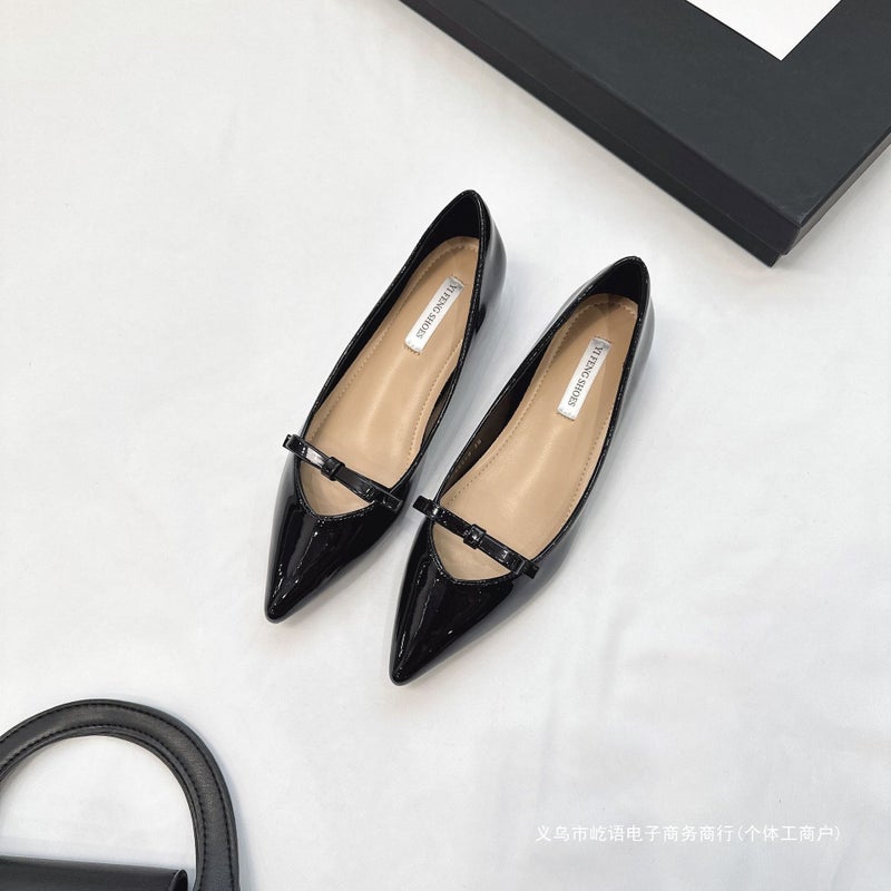 Girly Bowknot Hidden Wedge 5Cm Pointed V-Neck Evening Breeze Elegant Open-Toe Sweet Temperament Pumps - Image 2